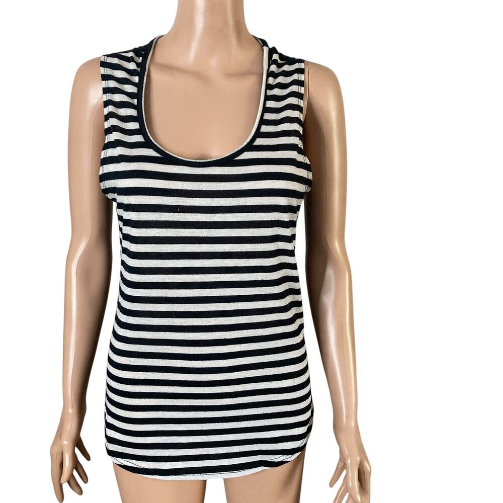 Hot Topic Tank Top Womens Large Black White Stripes Sheer Back